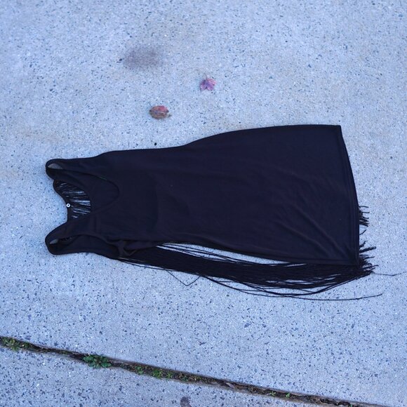 Sam Edelman Black Fringe Flapper Dress M Open Back Cocktail Party Gatsby - Picture 12 of 14